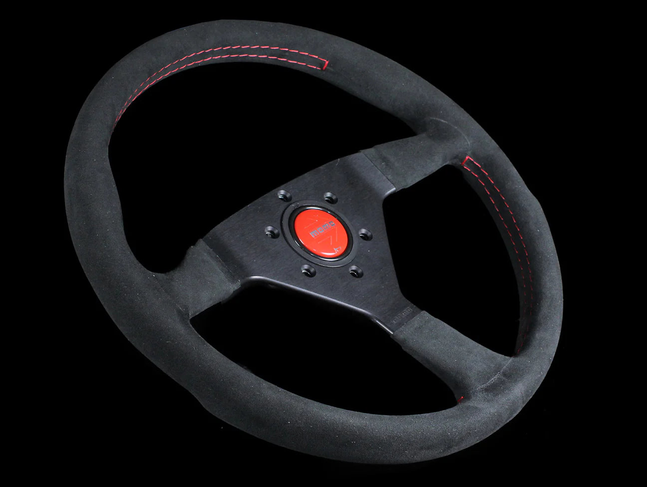 Momo Monte Carlo Steering Wheel - Black Alcantara Suede w/Red Stitch)