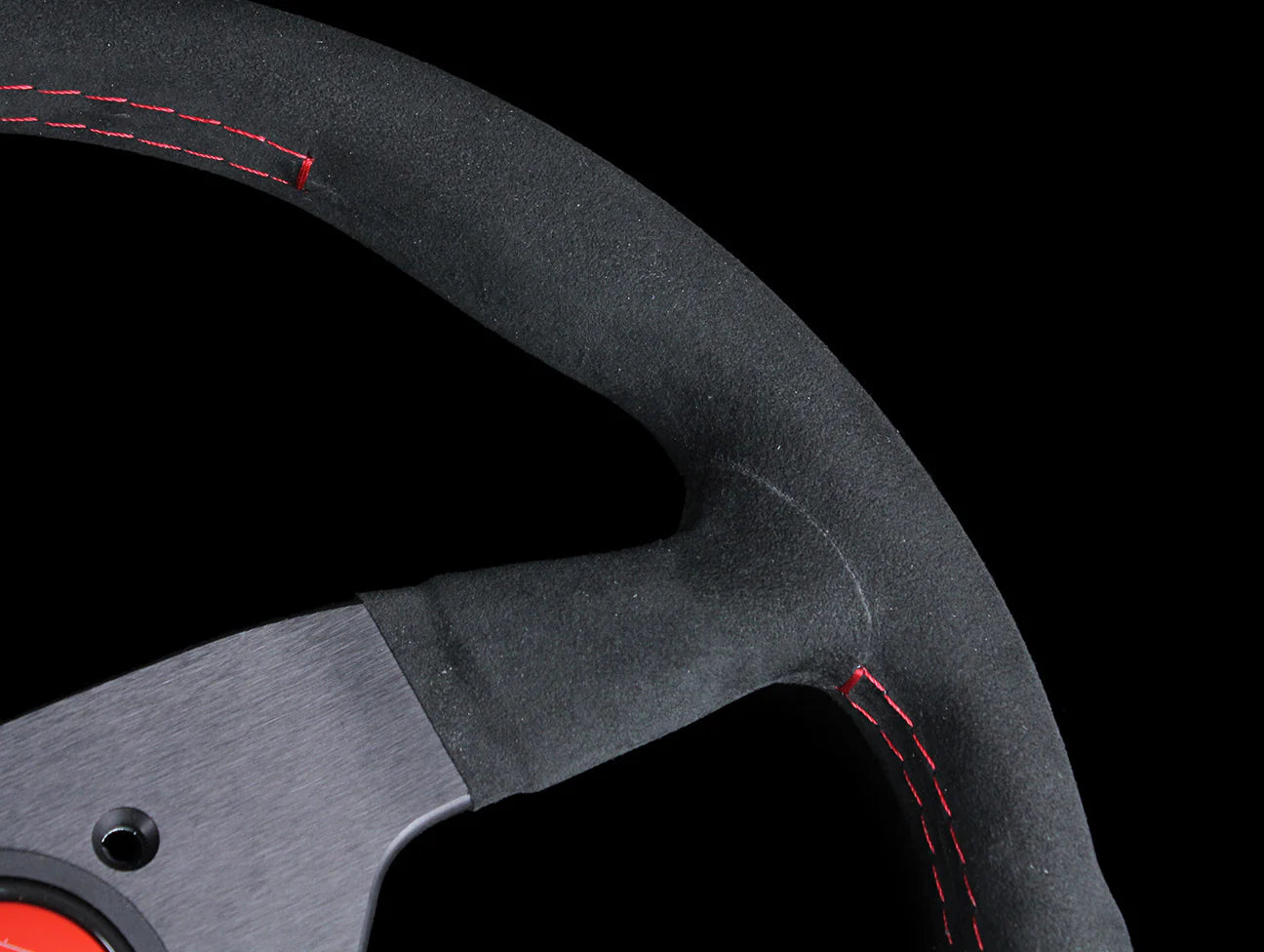 Momo Monte Carlo Steering Wheel - Black Alcantara Suede w/Red Stitch)