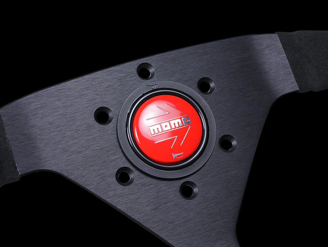 Momo Monte Carlo Steering Wheel - Black Alcantara Suede w/Red Stitch)