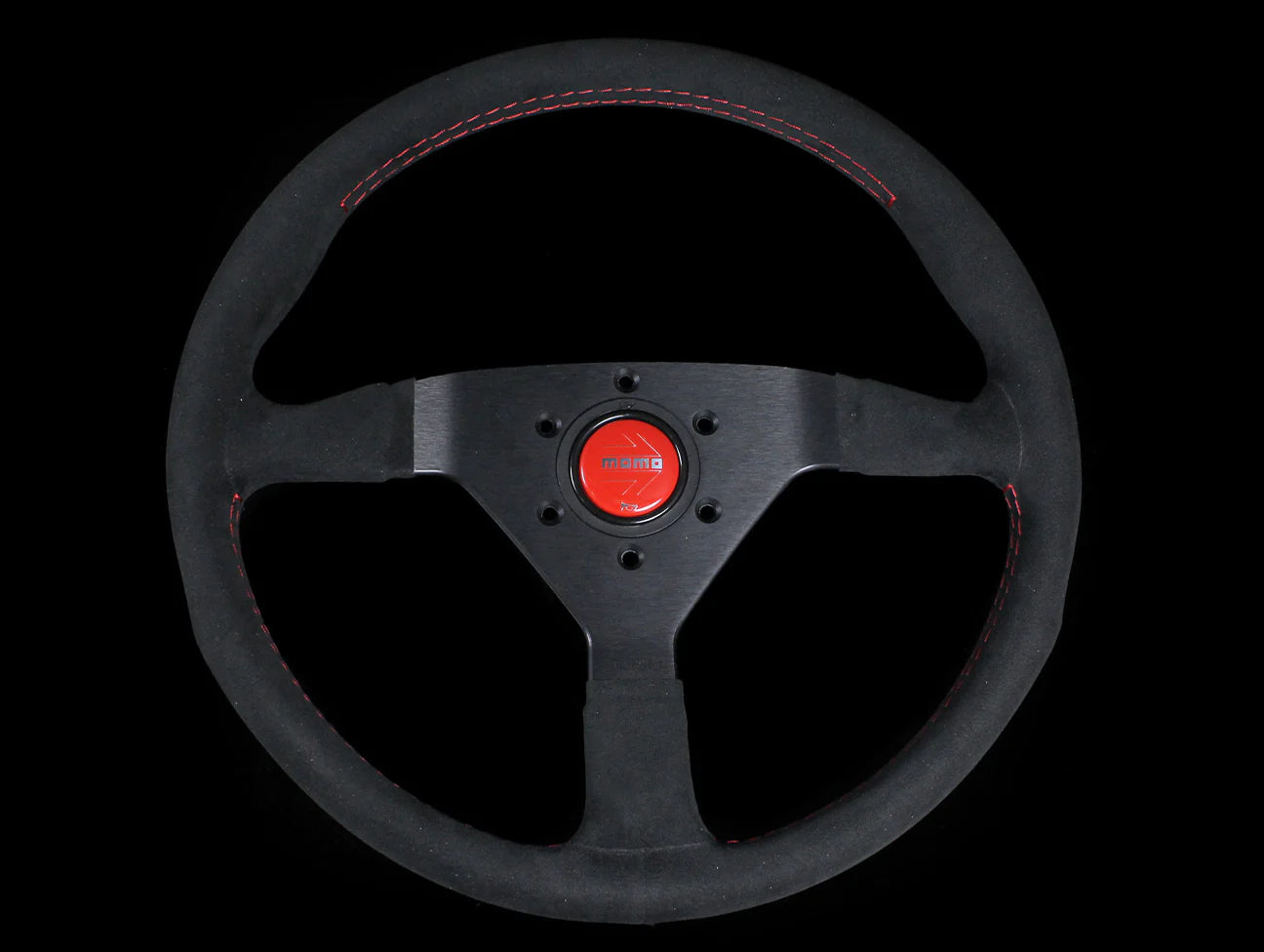 Momo Monte Carlo Steering Wheel - Black Alcantara Suede w/Red Stitch)