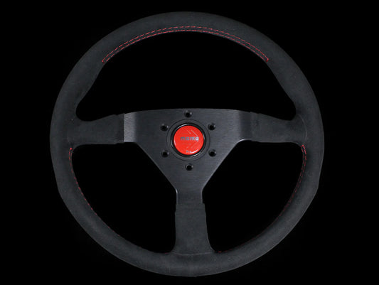 Momo Monte Carlo Steering Wheel - Black Alcantara Suede w/Red Stitch)
