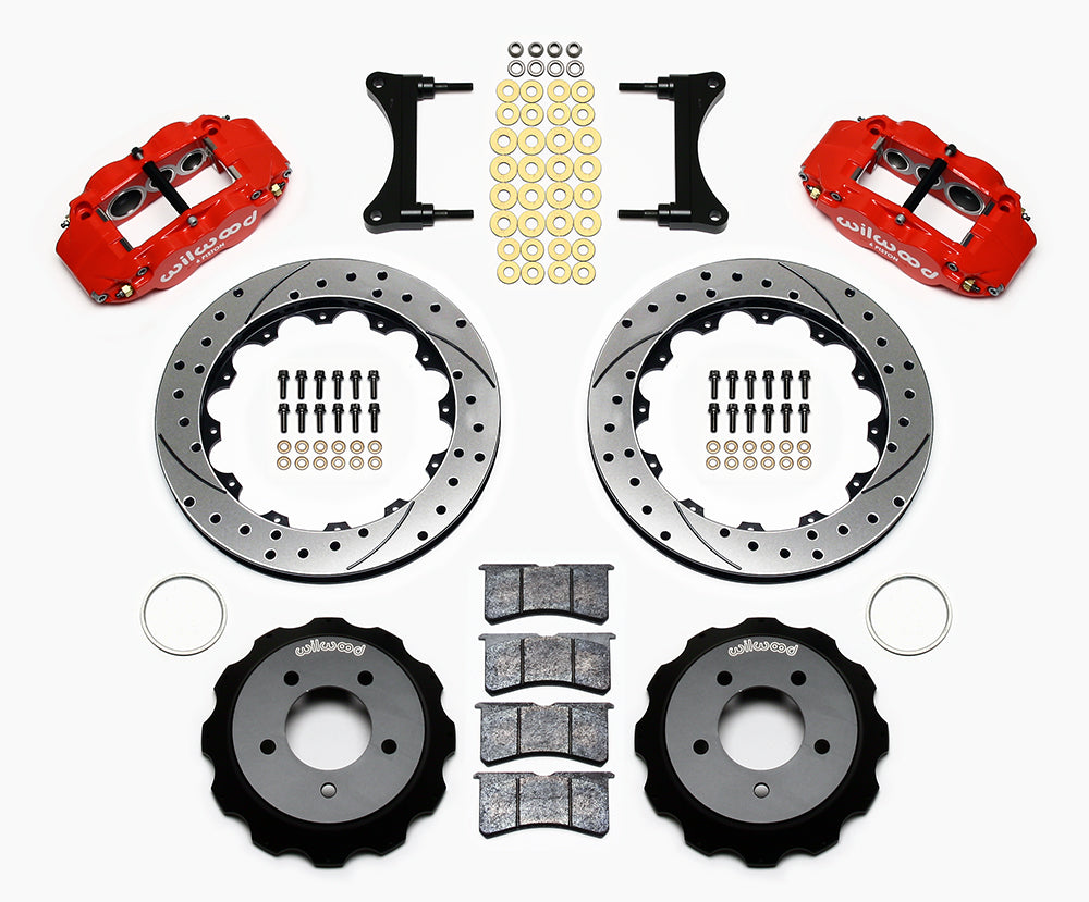 Wilwood Forged Narrow Superlite 6R Big Brake Front Brake Kit (Hat) - Drilled and Slotted Rotor - Red - Mazda RX7 1993-1996