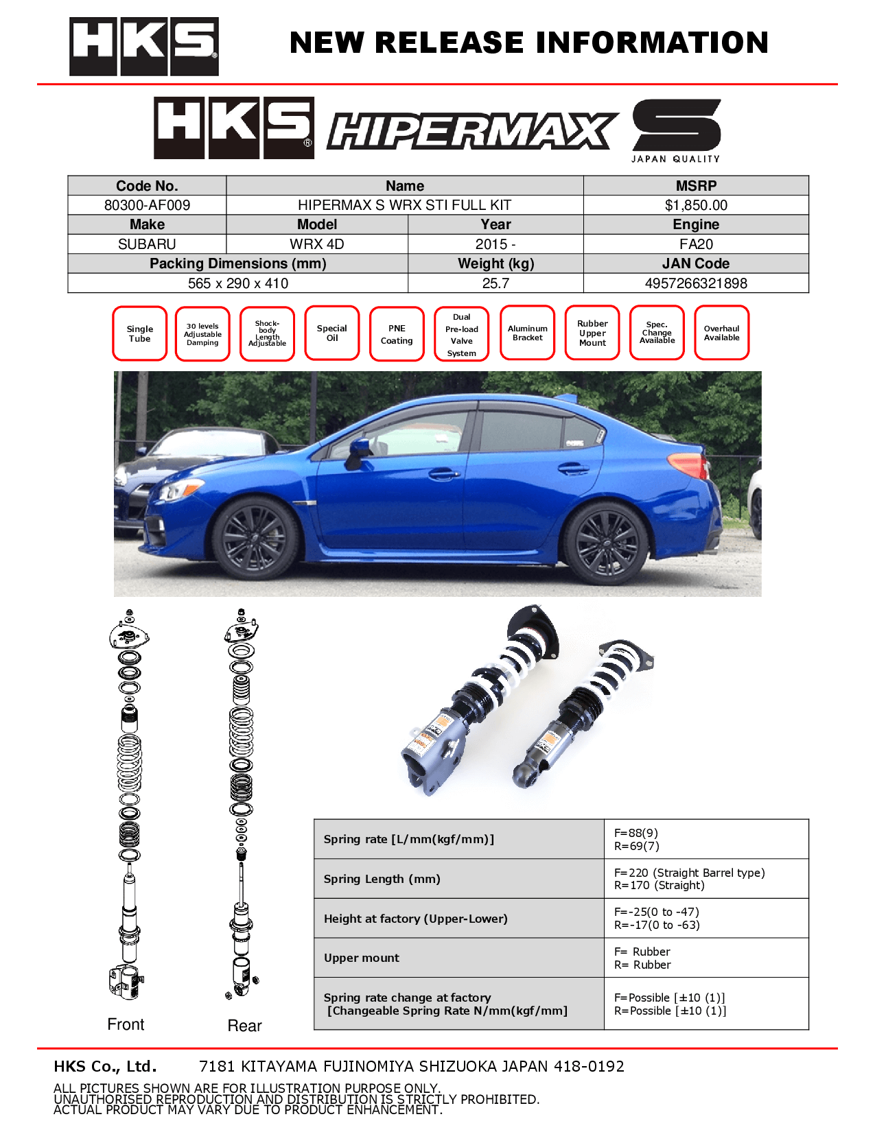 HKS Hipermax S Coilovers | 2015-2021 Subaru WRX STI
