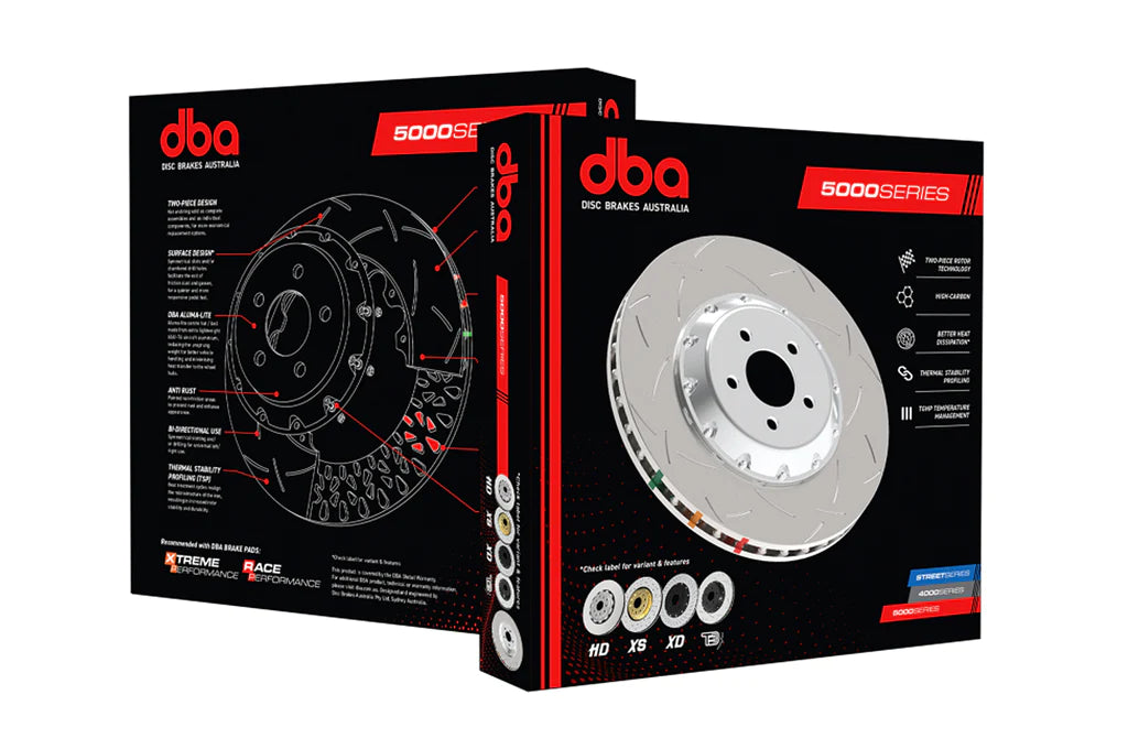 DBA Front Slotted 5000 Series 2 Piece Rotor Assembled w/ Black Hat | 2003-2006 Mitsubishi Lancer Evo 8/9