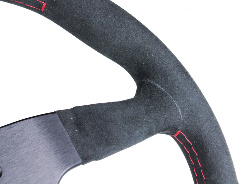 Momo Monte Carlo Steering Wheel - Black Alcantara Suede w/Red Stitch)