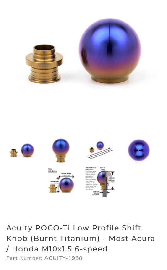Acuity POCO-Ti Low Profile Shift Knob (Burnt Titanium) - Most Acura / Honda M10x1.5 6-speed