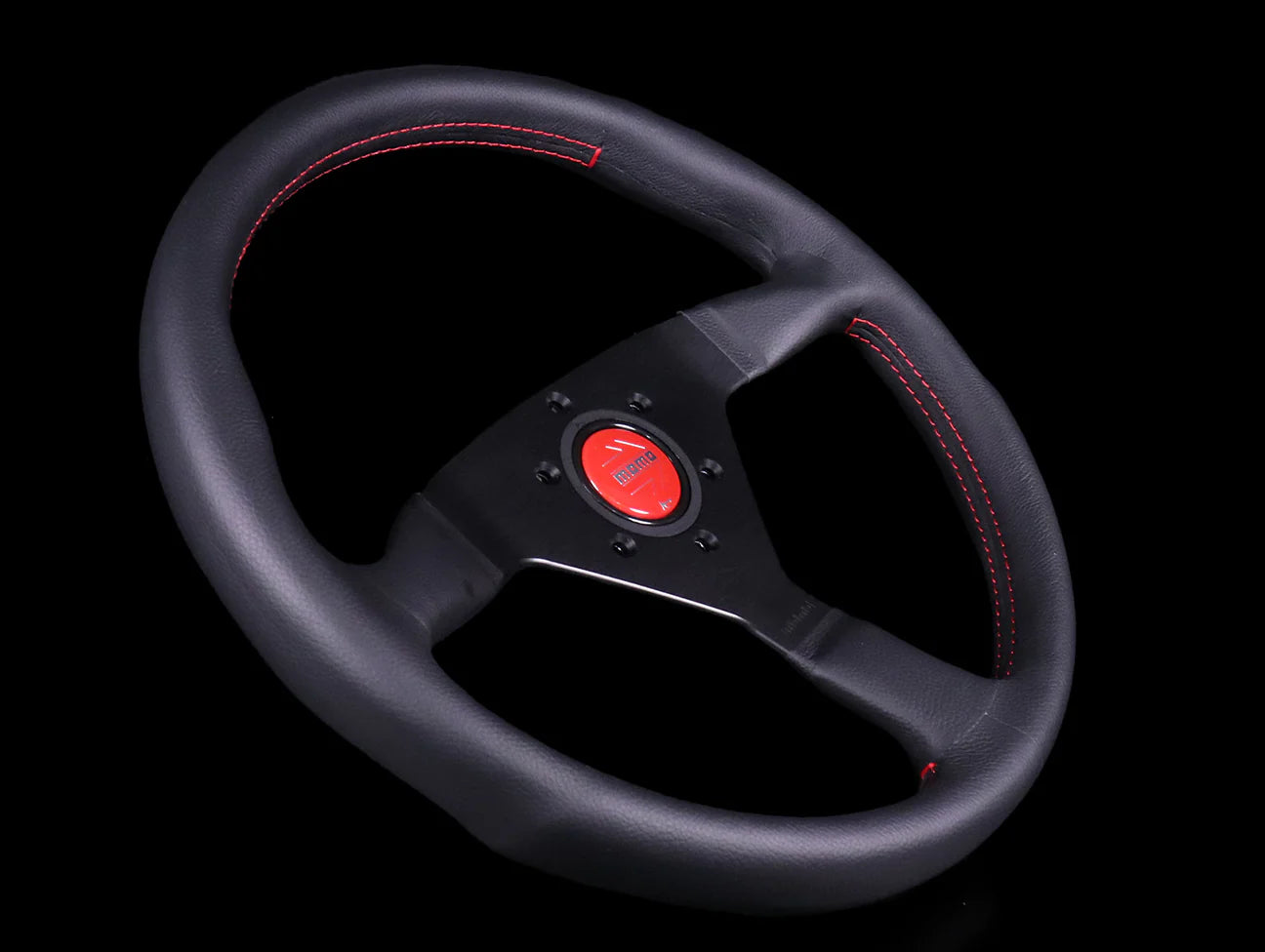 Momo Monte Carlo Steering Wheel  (Black Leather / Red Stitch)