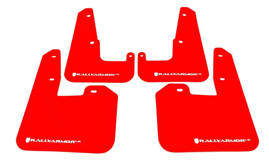 Rally Armor UR Mudflaps Red Urethane White Logo 2011-2014 WRX Sedan / 2011-2014 STI Sedan