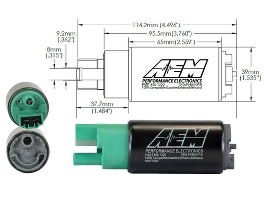 AEM E85 High Flow In-Tank Fuel Pump - 340LPH (65mm, Offset Inlet)