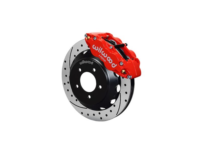 Wilwood Forged Narrow Superlite 6R Big Brake Front Brake Kit (Hat) - Drilled and Slotted Rotor - Red - Mazda RX7 1993-1996