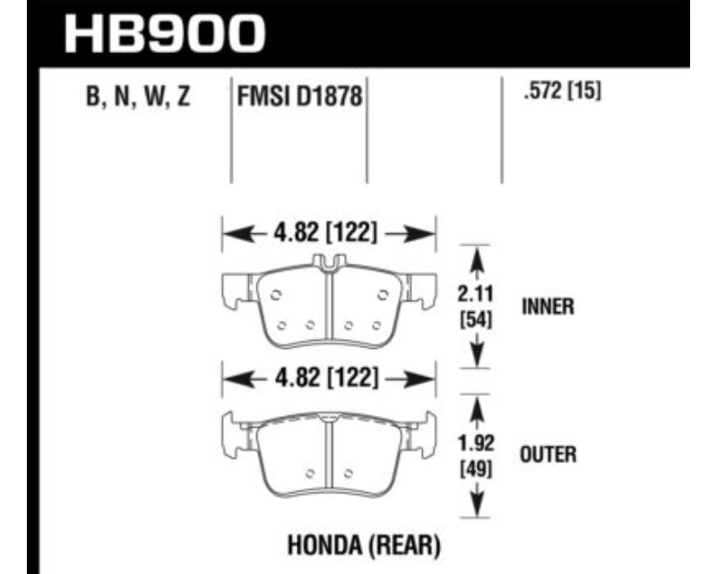 Hawk Performance HPS 5.0 Rear Brake Pads Honda Civic | Civic Type R 2016-2019