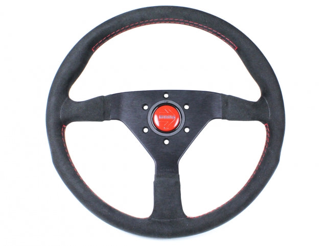 Momo Monte Carlo Steering Wheel - Black Alcantara Suede w/Red Stitch)